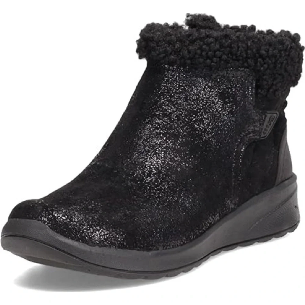 Black Winter Ankle Boots with Plush Collar